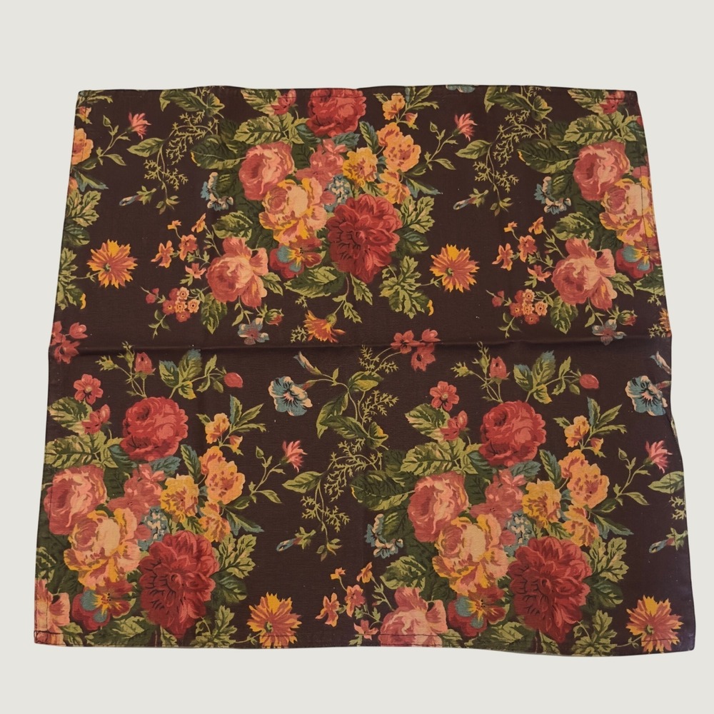 Lauren Ralph Lauren Floral Cloth Napkins Set 4 Brown Rose English Country 20x20 - Picture 4 of 9